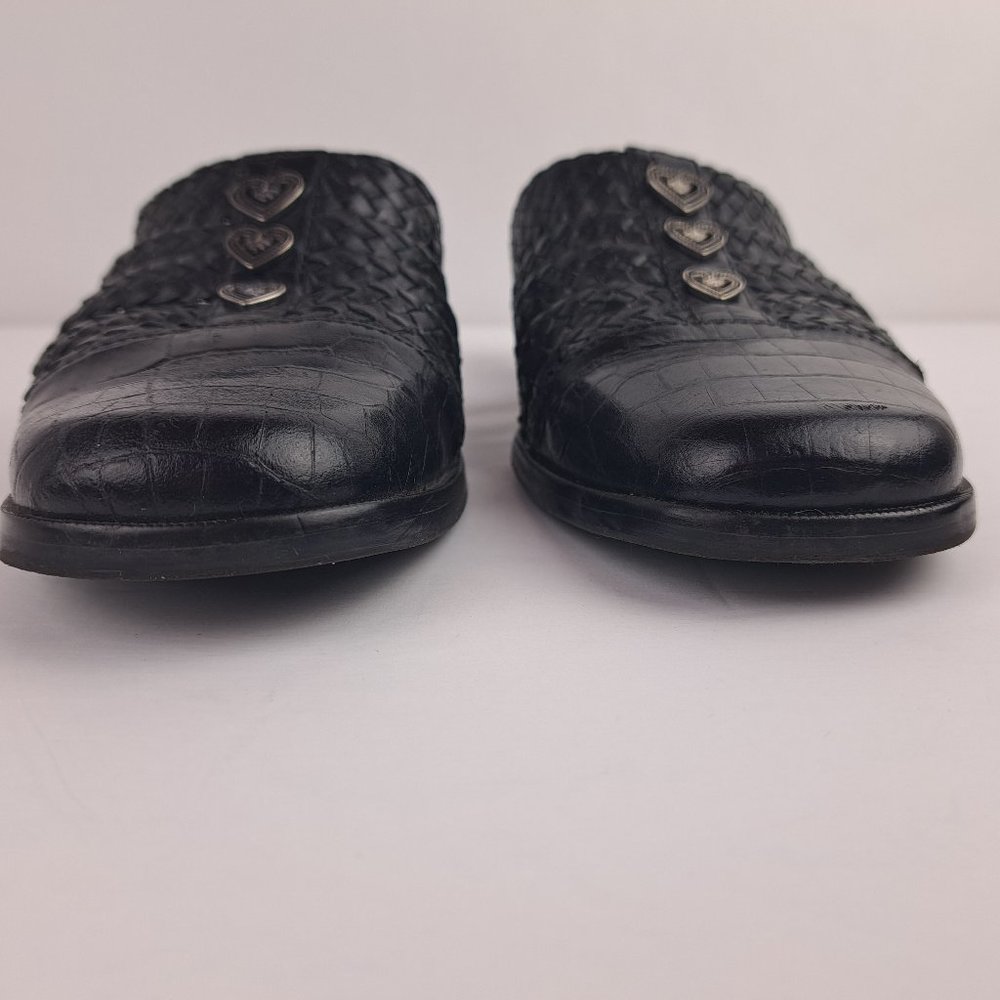 Coldwater Creek Black Leather Braided Moc Croc Mules Size 8 - Picture 9 of 15